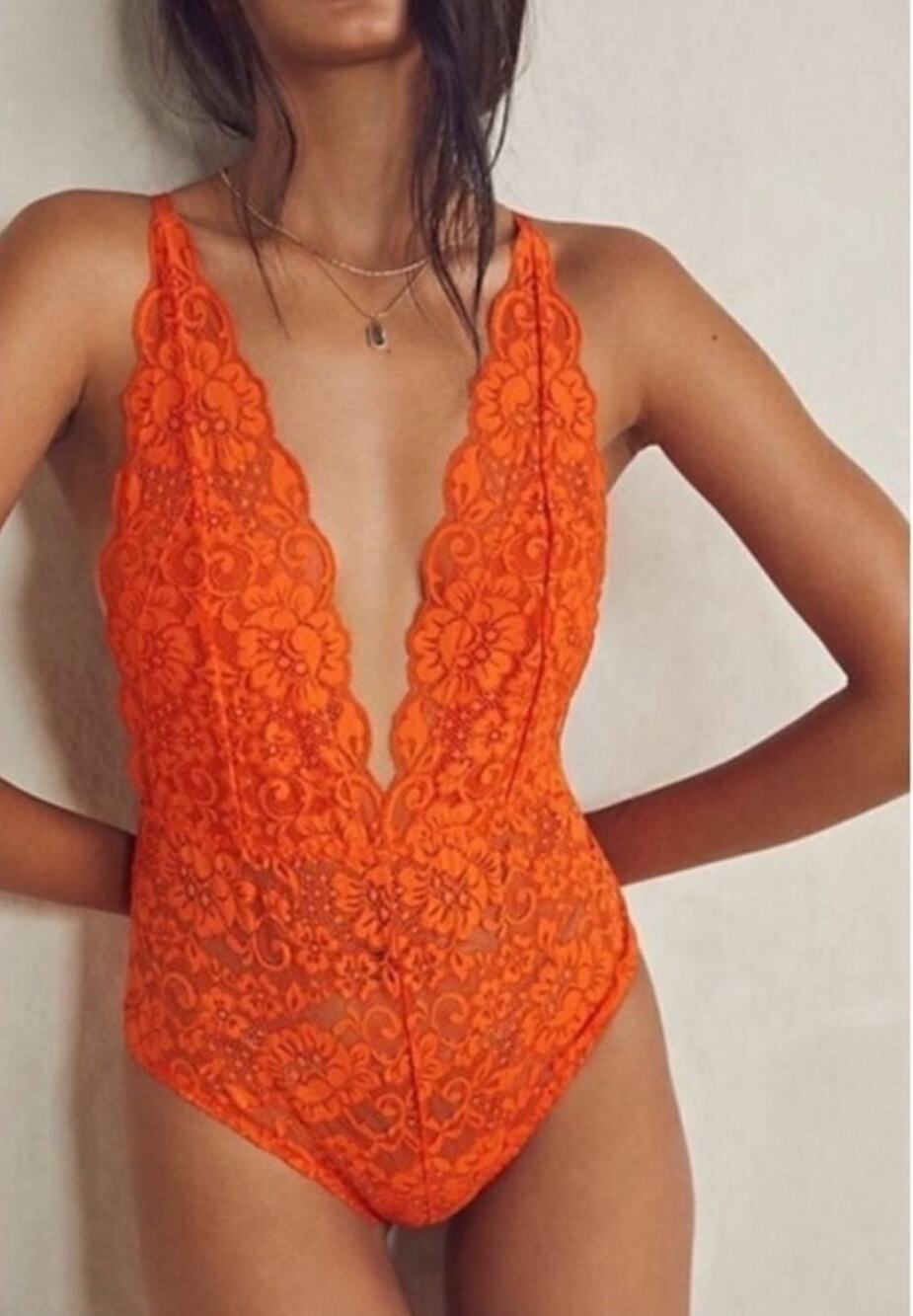 We Are HaH X FREE PEOPLE Siren Red Lace Bodysuit SIREN RED XS